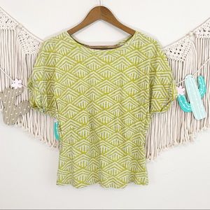Anthropologie Postmark Lime Green Aztec Print Top